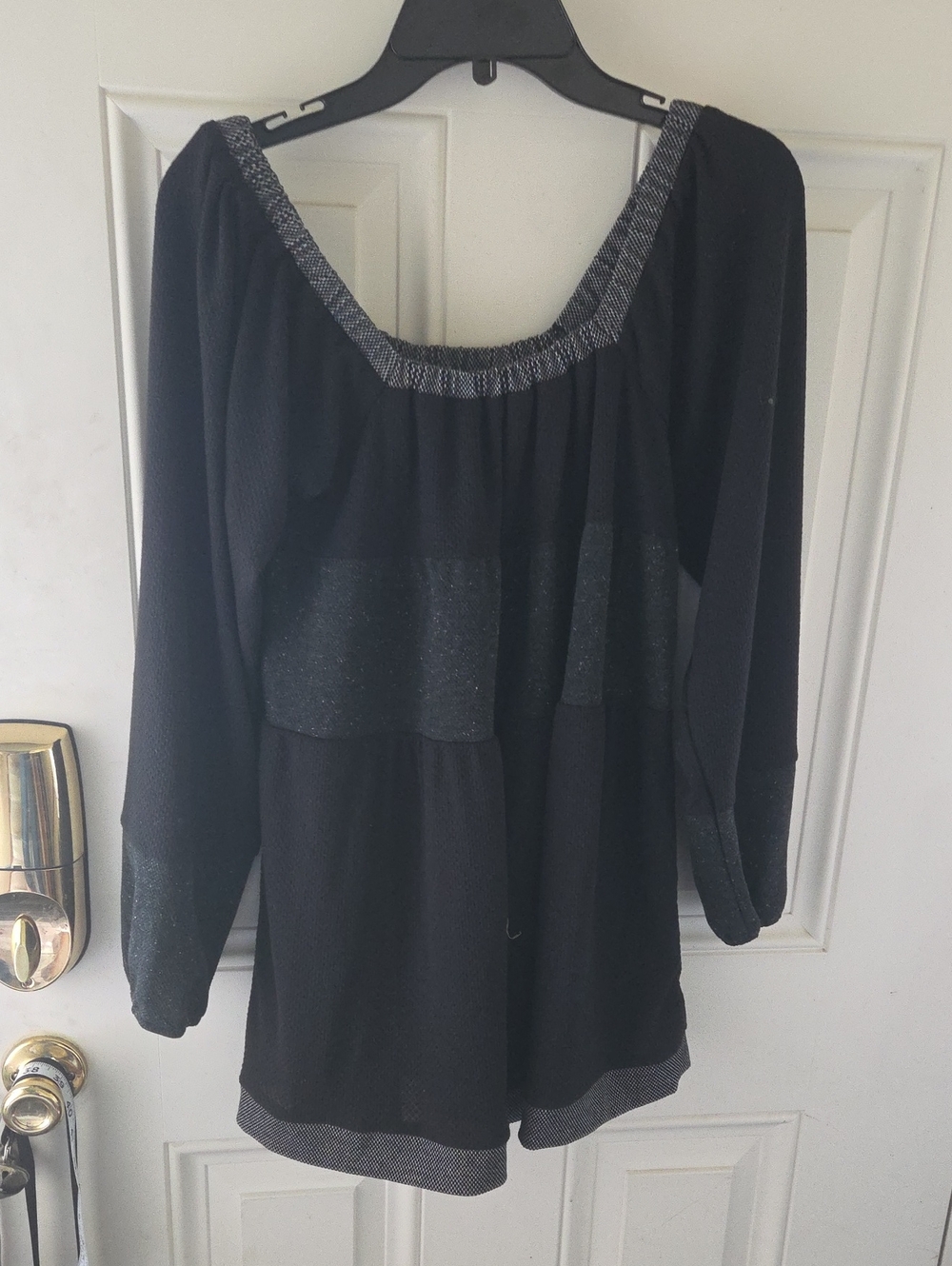 POL Black Long Sleeve Scoop Neck Tunic with Silver Trim